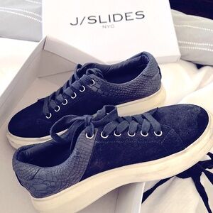 J/Slides Dania Platform Navy Suede Sneakers